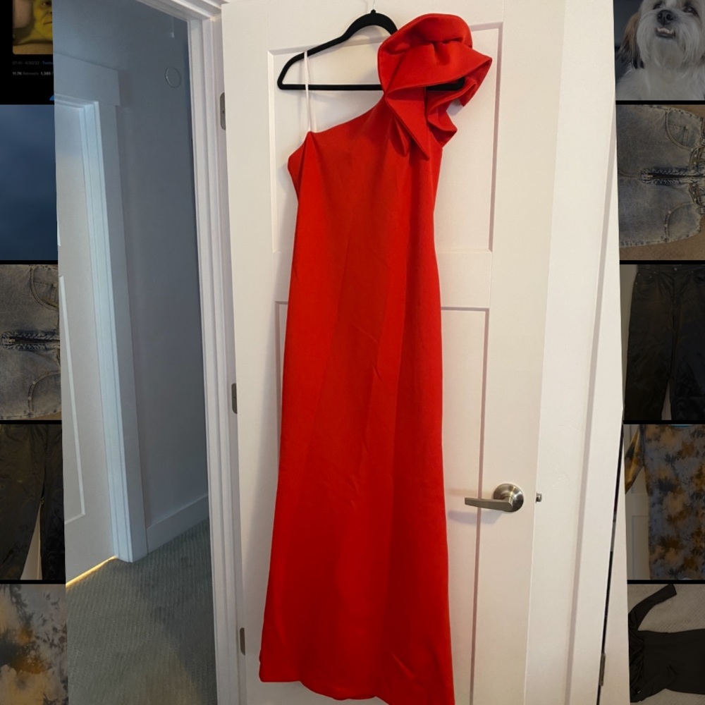 Red one shoulder dress